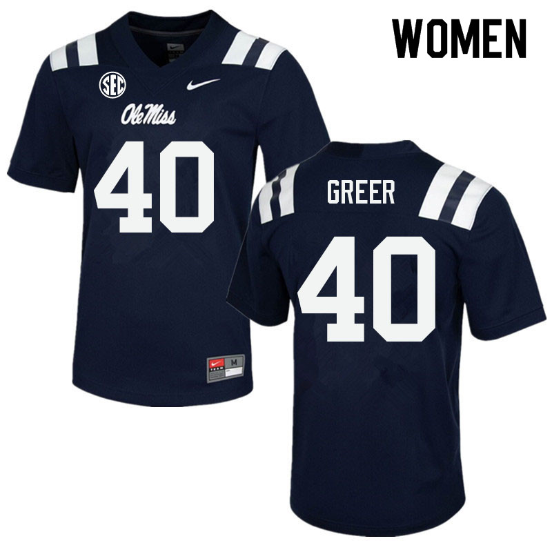 Women #40 Jack Greer Ole Miss Rebels College Football Jerseys Sale-Navy